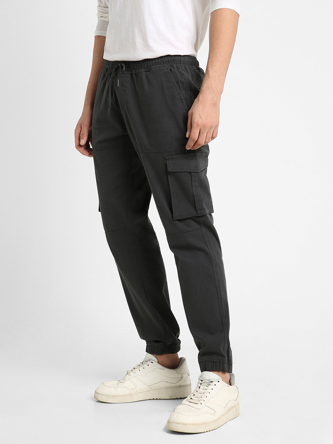 Men's Charcoal Grey Solid Cargo joggers