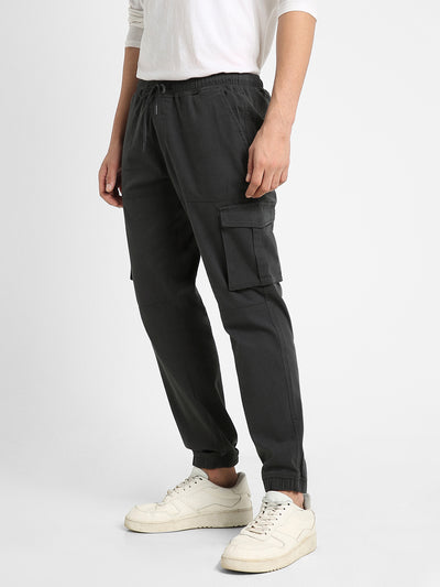 Men's Charcoal Grey Solid Cargo joggers