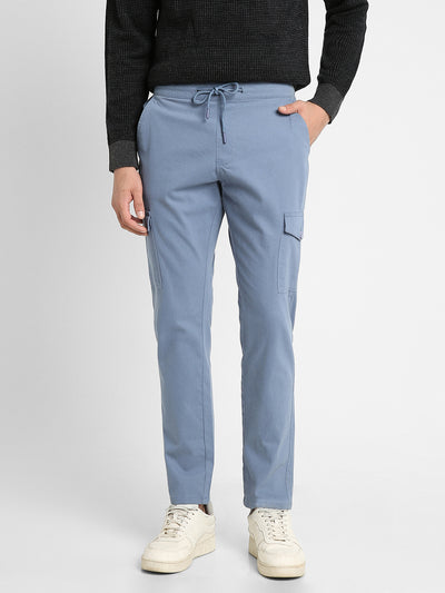 Men's Steel Blue Solid Cargos