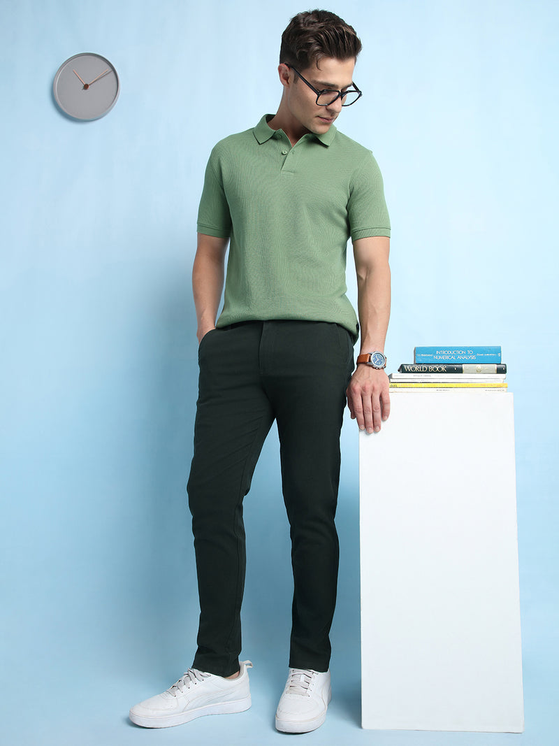 Men Solid Straight Fit Chinos Trousers