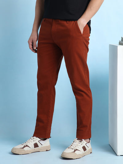 Men Solid Straight Fit Chinos Trousers