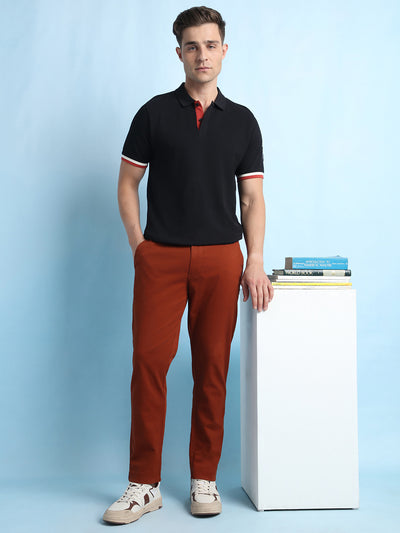 Men Solid Straight Fit Chinos Trousers