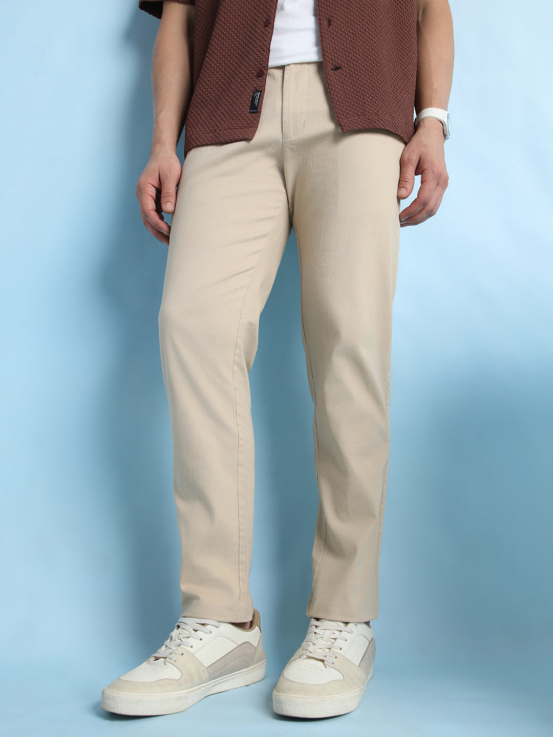 Men Solid Straight Fit Chinos Trousers