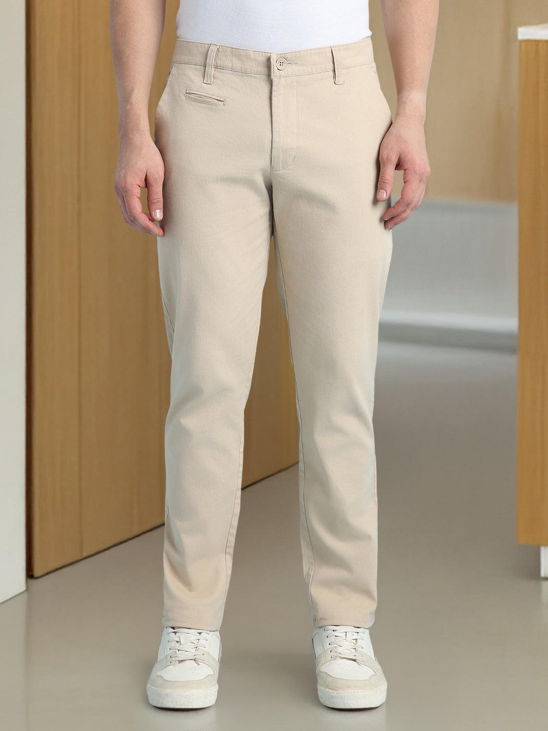 Men's Solid Straight Fit Chinos Trousers
