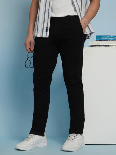 Men Black Straight Fit Chinos Trousers