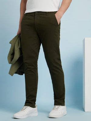 Men Olive Straight Fit Chinos Trousers