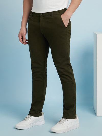 Men Olive Straight Fit Chinos Trousers