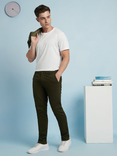 Men Olive Straight Fit Chinos Trousers