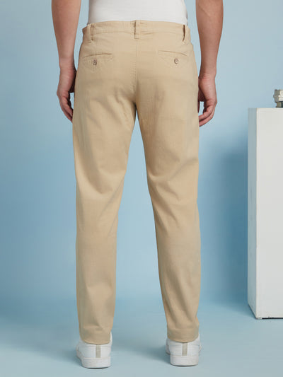 Men Beige Solid Straight Fit Chinos Trousers