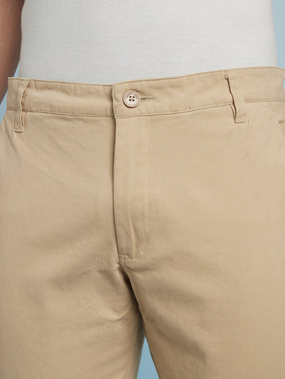 Men Beige Solid Straight Fit Chinos Trousers