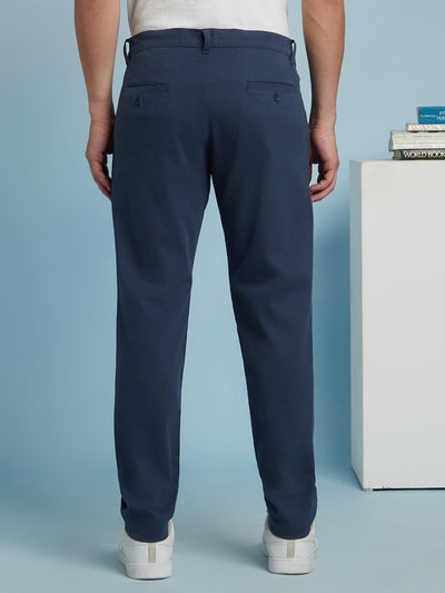 Men Dark Blue Solid Straight Fit Chinos Trousers