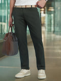 Men Olive Solid Straight Fit Chinos Trousers