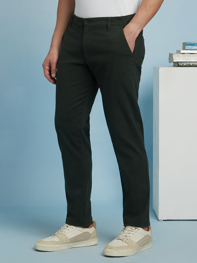 Men Olive Solid Straight Fit Chinos Trousers