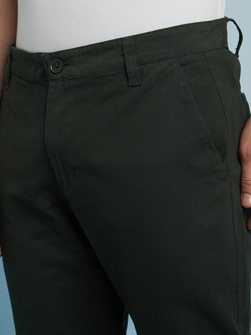 Men Olive Solid Straight Fit Chinos Trousers