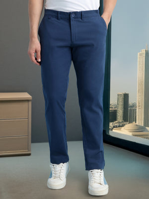Men Blue Solid Straight fit Chinos Trousers