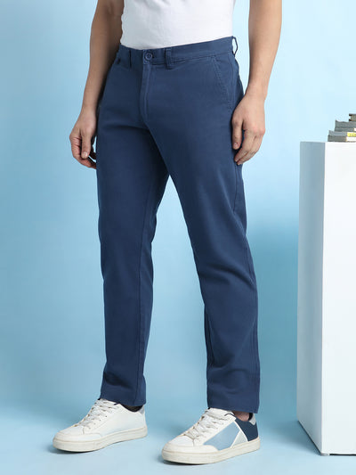 Men Blue Solid Straight fit Chinos Trousers