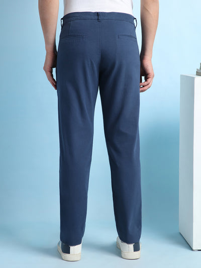 Men Blue Solid Straight fit Chinos Trousers