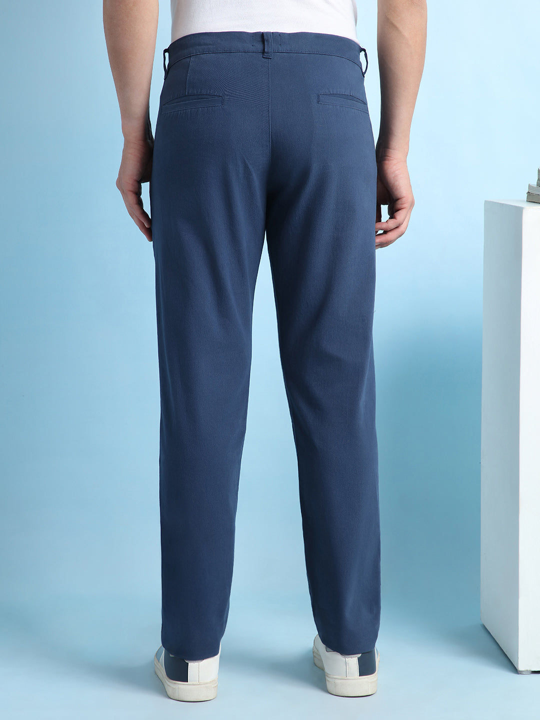 Men Blue Solid Straight fit Chinos Trousers