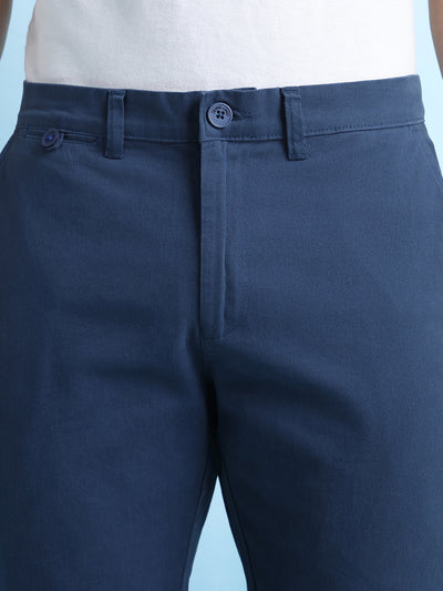 Men Blue Solid Straight fit Chinos Trousers