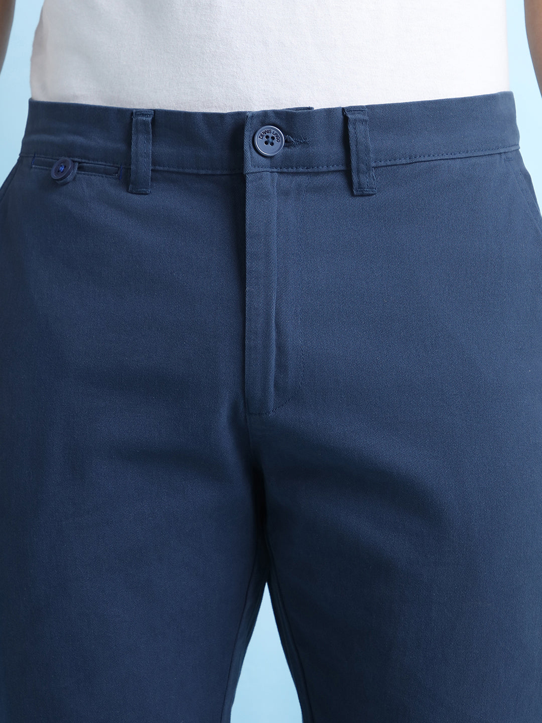 Men Blue Solid Straight fit Chinos Trousers
