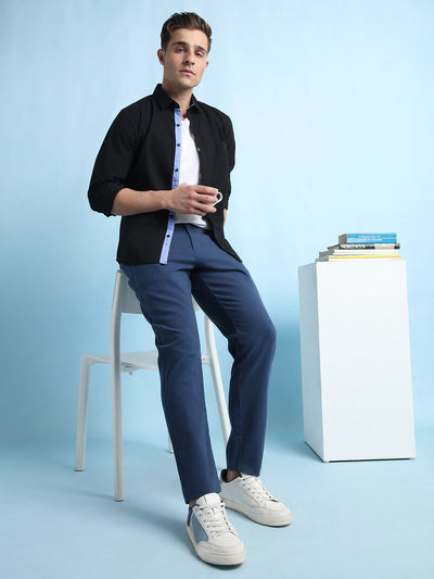 Men Blue Solid Straight fit Chinos Trousers