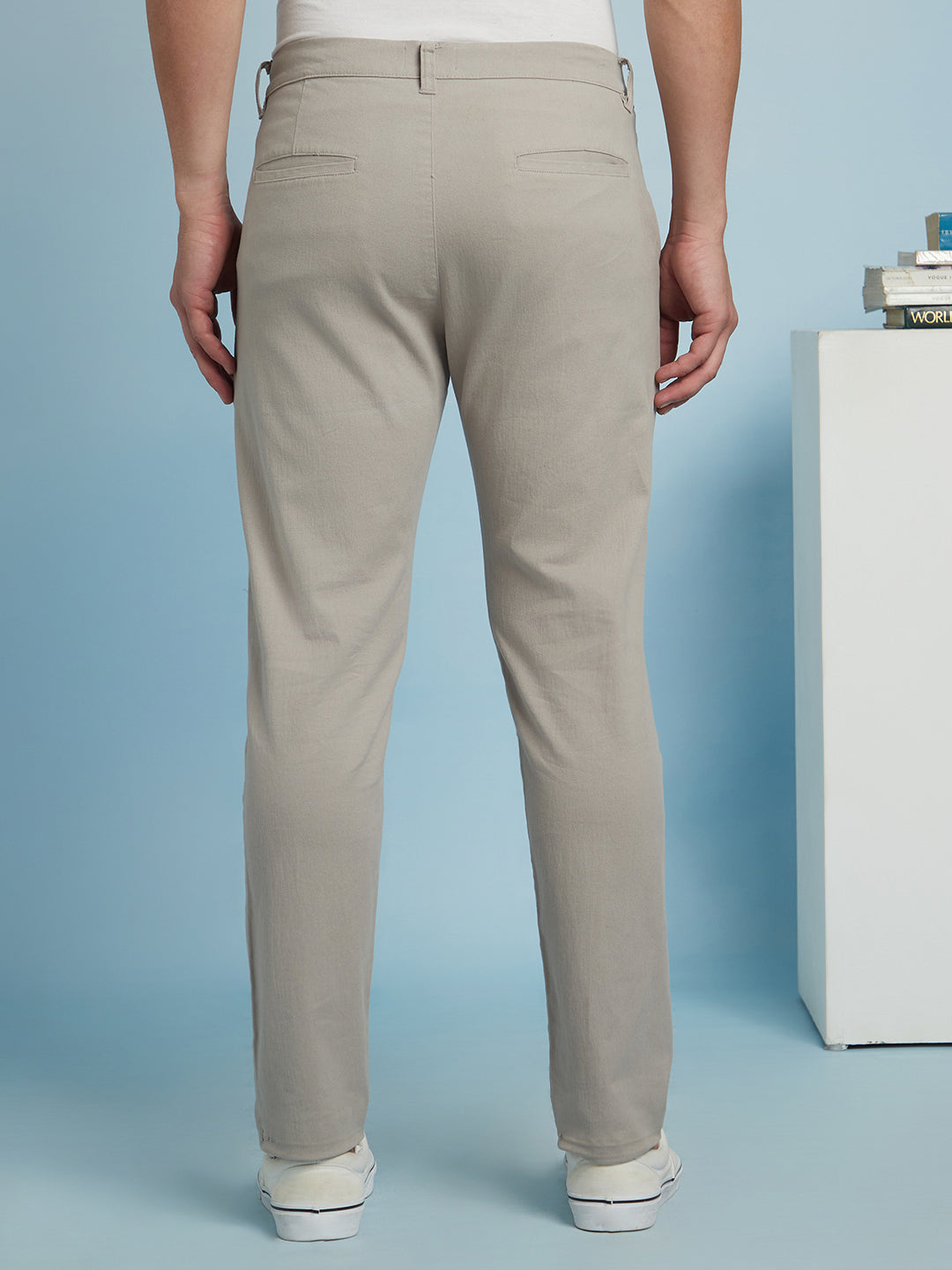 Men Grey Solid Straight fit Chinos Trousers
