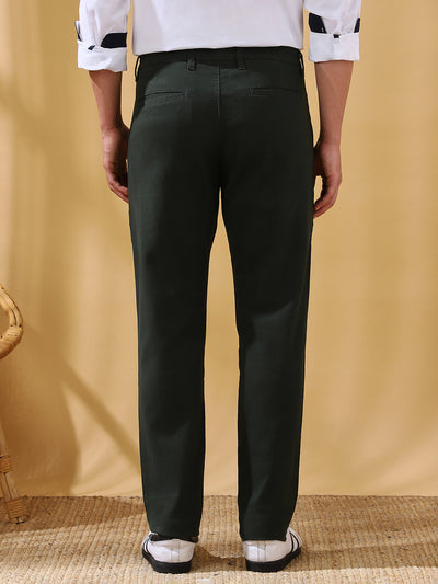 Men Olive Solid Straight Fit Chinos