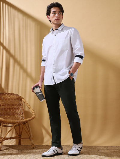 Men Olive Solid Straight Fit Chinos