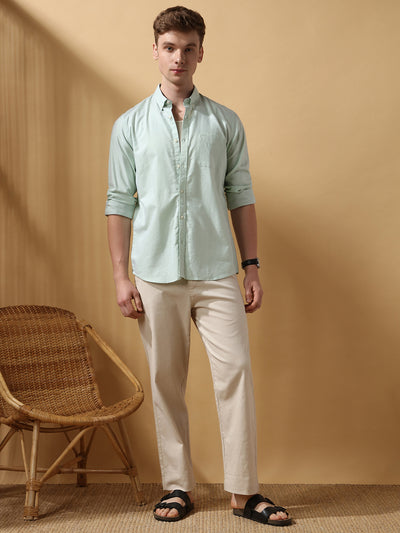 Men's Solid Cotton Slub Straight Fit Casual Trouser