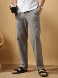 Men's Solid Cotton Slub Straight Fit Casual Trouser