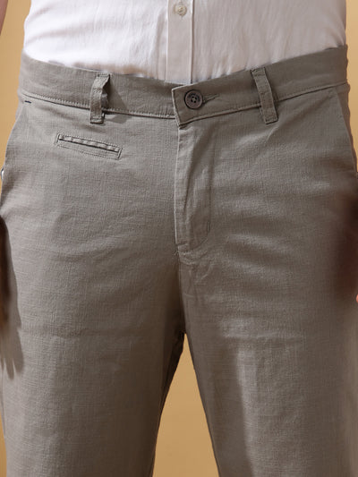 Men's Solid Cotton Slub Straight Fit Casual Trouser