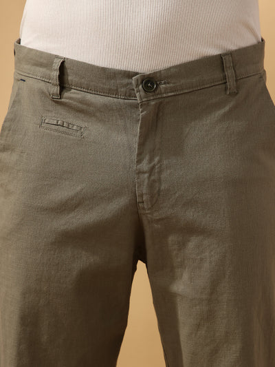 Men's Solid Cotton Slub Straight Fit Casual Trouser