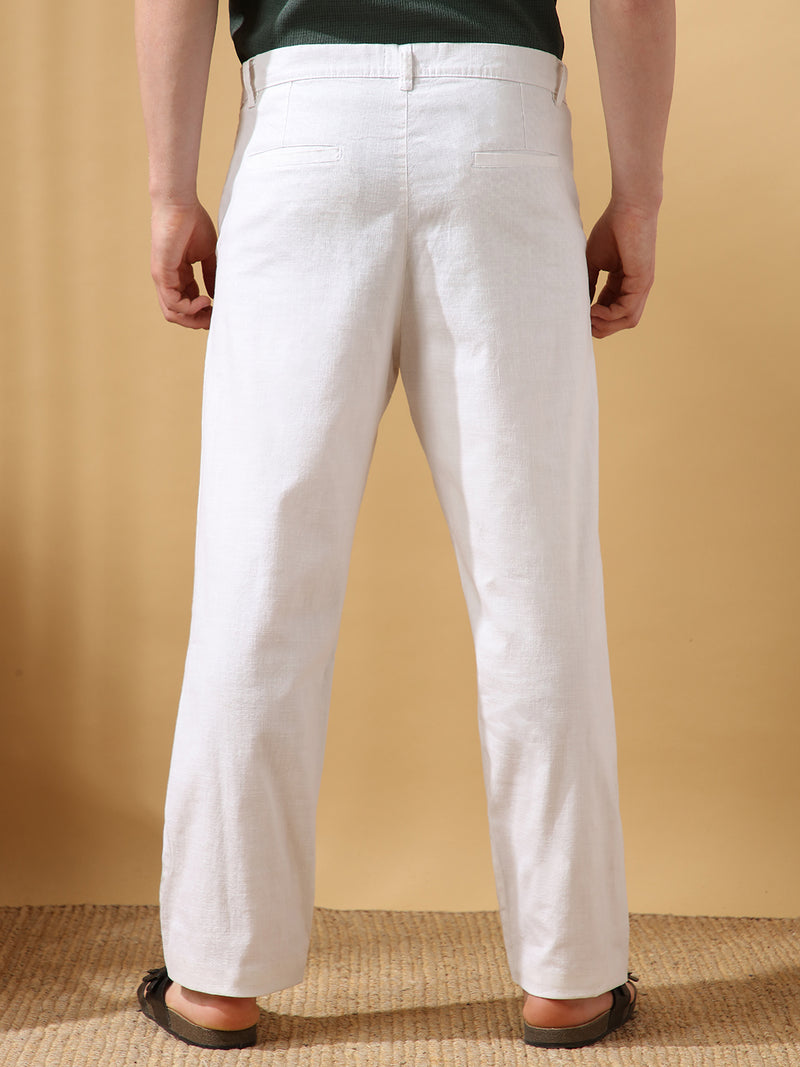 Men's Solid Cotton Slub Straight Fit Casual Trouser