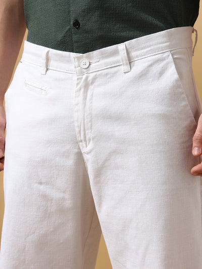 Men's Solid Cotton Slub Straight Fit Casual Trouser