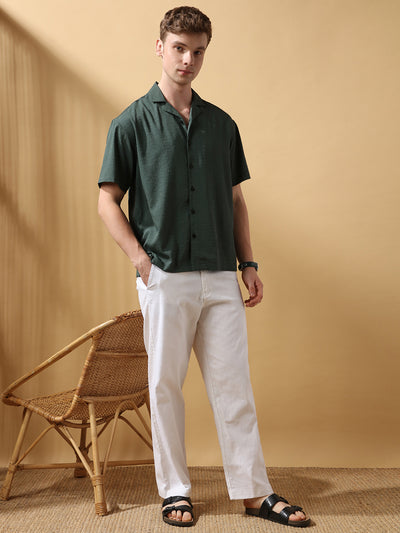 Men's Solid Cotton Slub Straight Fit Casual Trouser