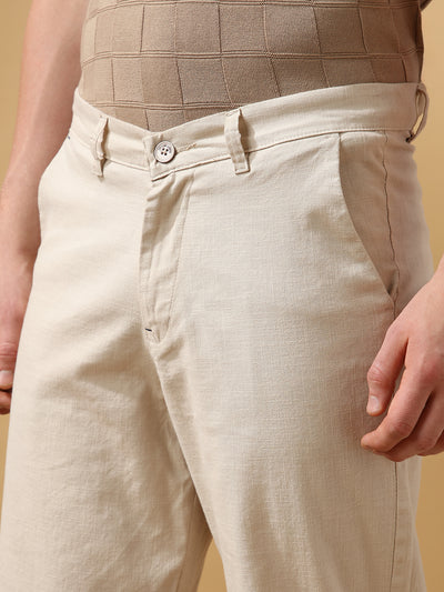 Men's Solid Cotton Slub Relaxed Fit Casual Trouser