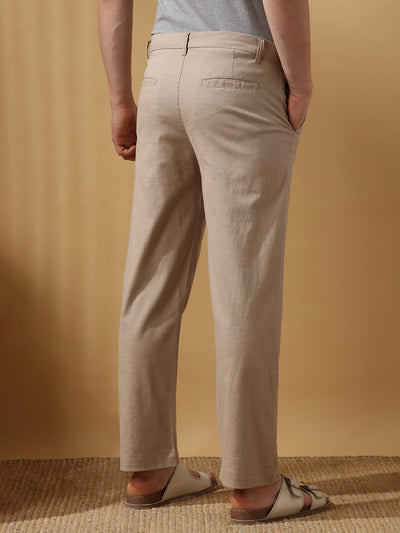 Men's Solid Cotton Slub Relaxed Fit Casual Trouser