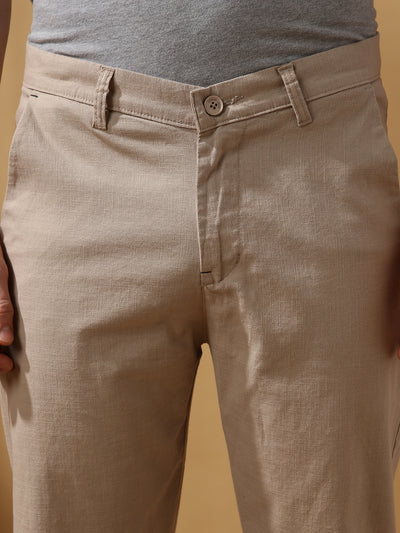 Men's Solid Cotton Slub Relaxed Fit Casual Trouser