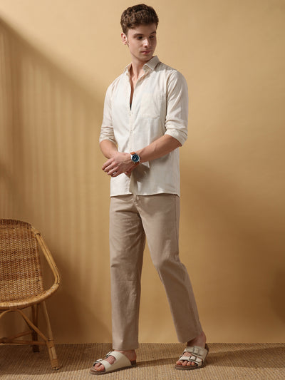Men's Solid Cotton Slub Relaxed Fit Casual Trouser