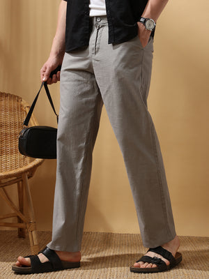 Men's Solid Cotton Slub Relaxed Fit Casual Trouser