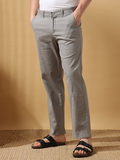 Men's Solid Cotton Slub Relaxed Fit Casual Trouser