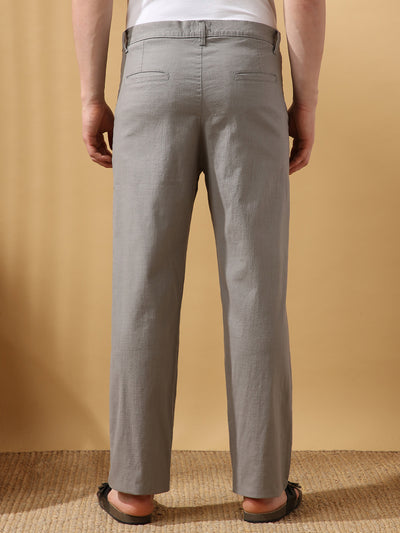 Men's Solid Cotton Slub Relaxed Fit Casual Trouser