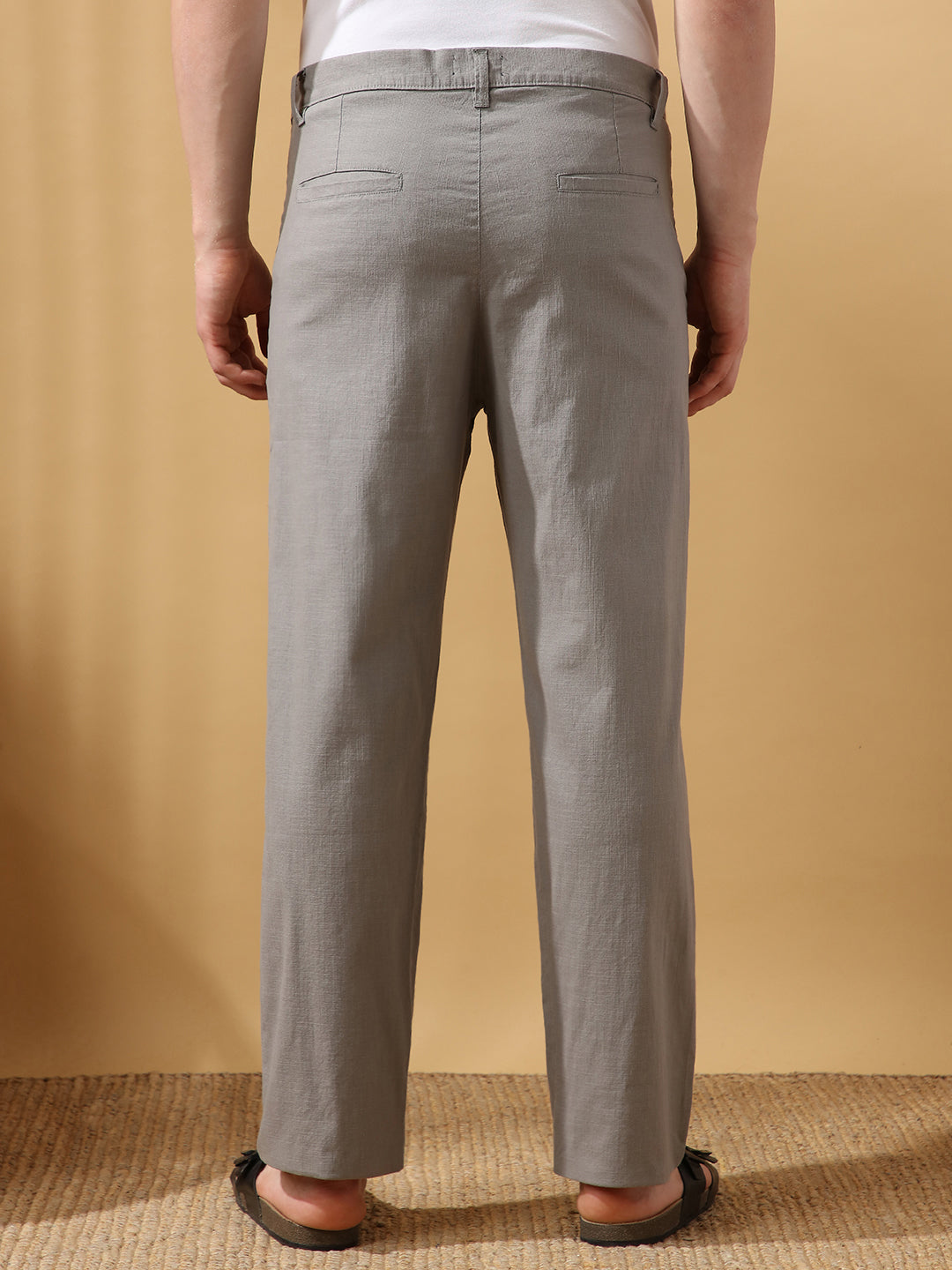Men's Solid Cotton Slub Relaxed Fit Casual Trouser