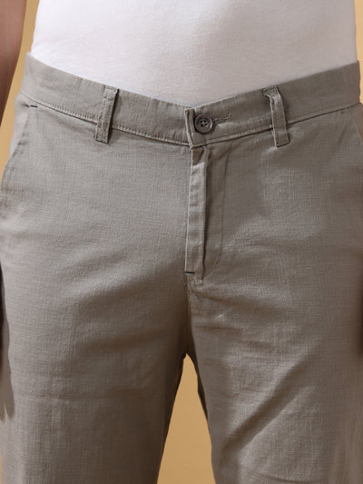 Men's Solid Cotton Slub Relaxed Fit Casual Trouser