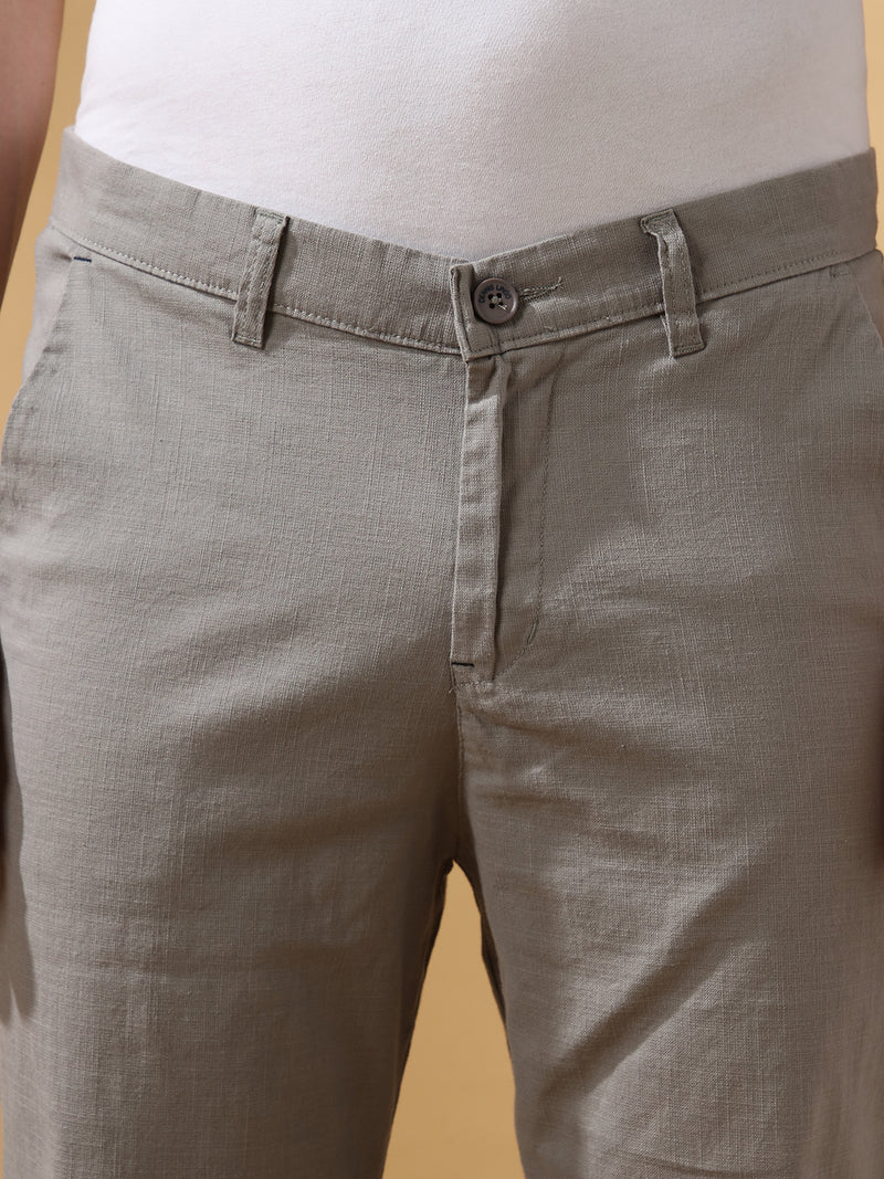 Men's Solid Cotton Slub Relaxed Fit Casual Trouser