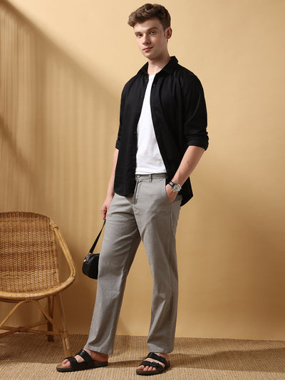 Men's Solid Cotton Slub Relaxed Fit Casual Trouser