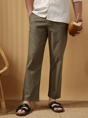 Men's Solid Cotton Slub Relaxed Fit Casual Trouser