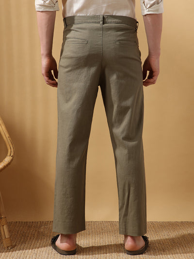 Men's Solid Cotton Slub Relaxed Fit Casual Trouser