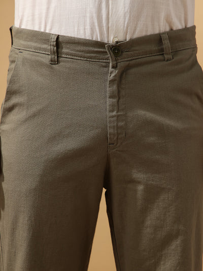 Men's Solid Cotton Slub Relaxed Fit Casual Trouser