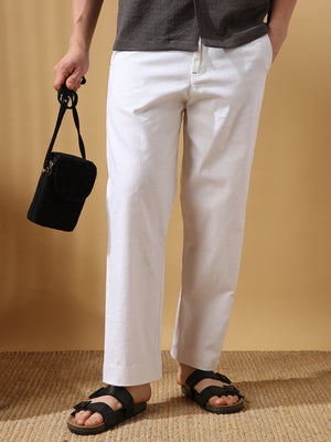 Men's Solid Cotton Slub Relaxed Fit Casual Trouser
